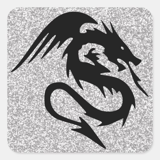 Aanvallen Dragon op zilver Vierkante Sticker (Voorkant)