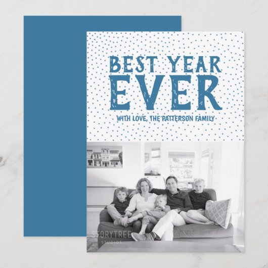 Aanvang beste jaar-ooit-fotokaart | Blauw Feestdagenkaart (Voorkant / Achterkant)