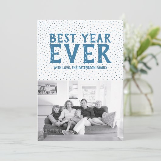 Aanvang beste jaar-ooit-fotokaart | Blauw Feestdagenkaart (Staand voorkant)