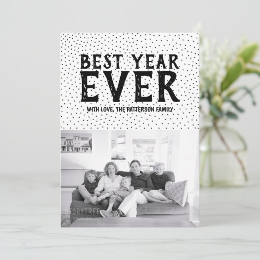 Aanvang beste jaar-ooit-fotokaart | Zwart Feestdagenkaart (Staand voorkant)