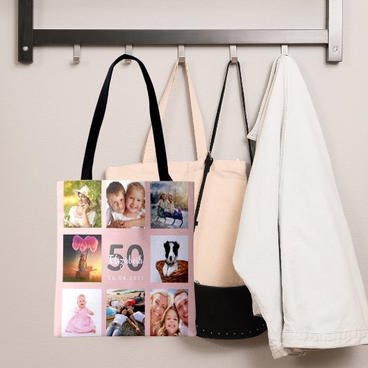 Aanvankelijke foto collage roos goudroze tote bag