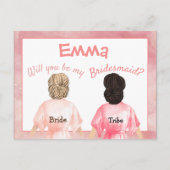 Aanvraag bruidsmeisje/Meisjes badjassen Van achter Uitnodiging Briefkaart (Voorkant)