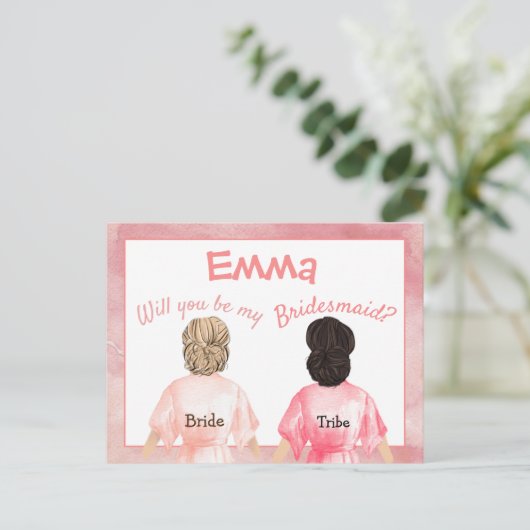 Aanvraag bruidsmeisje/Meisjes badjassen Van achter Uitnodiging Briefkaart (Staand voorkant)