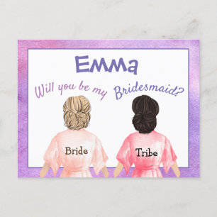 Aanvraag bruidsmeisje/meisjes kledij van achter/li uitnodiging briefkaart