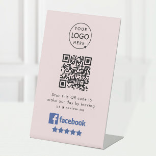 Aanvraag Facebook-Review QR Code Roze Business Reclamebord Met Voetstuk