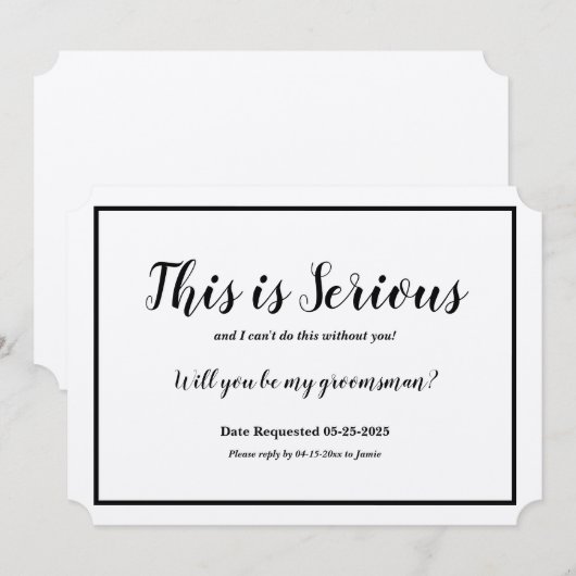 Aanvraag van Bruidsjonker Dit is Serieus Kaart (Voorkant / Achterkant)