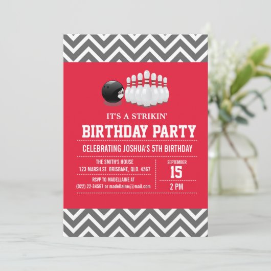 Aanvraag voor Aangepaste Bowling Birthday Party fo Kaart (Staand voorkant)