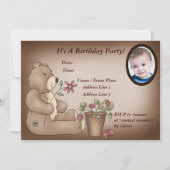 Aanvraag voor Aangepaste teddy Bear Birthday Party Kaart (Voorkant)