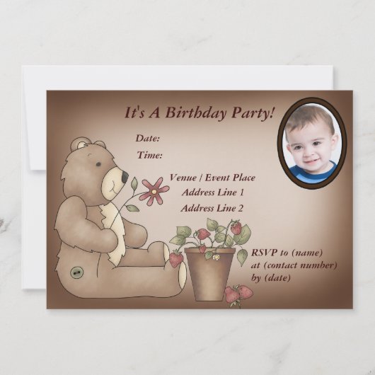 Aanvraag voor Aangepaste teddy Bear Birthday Party Kaart (Voorkant)