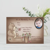 Aanvraag voor Aangepaste teddy Bear Birthday Party Kaart (Staand voorkant)