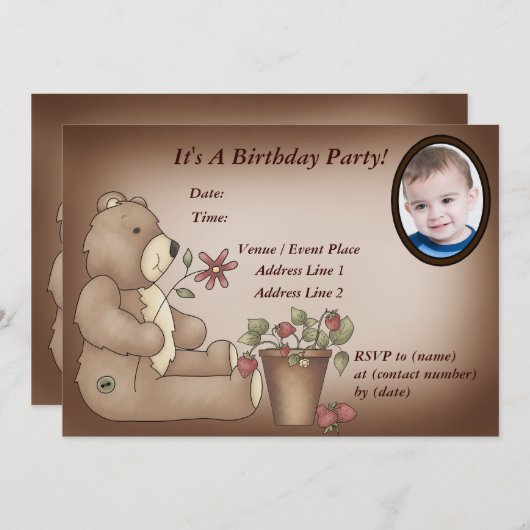 Aanvraag voor Aangepaste teddy Bear Birthday Party Kaart (Voorkant / Achterkant)