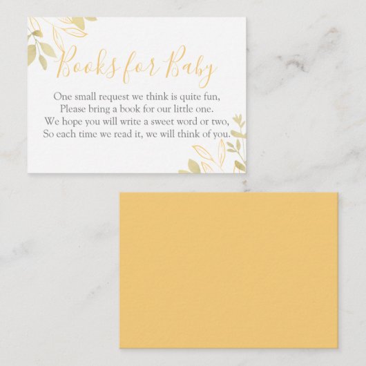 Aanvraag voor Baby shower met gele en goudvulling Informatiekaartje (Voorkant / Achterkant)