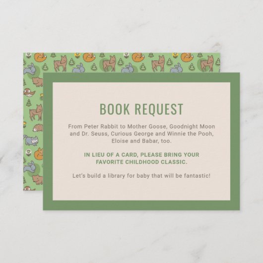 Aanvraag voor Baby shower van het boek Groene boss Informatiekaartje (Voorkant / Achterkant)