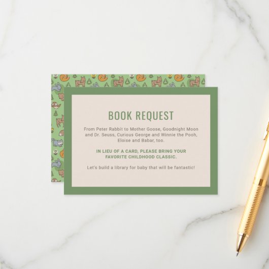 Aanvraag voor Baby shower van het boek Groene boss Informatiekaartje (Voorkant / Achterkant in situ)