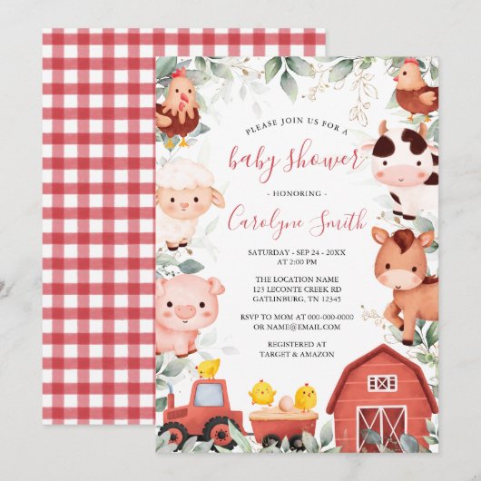AANVRAAG VOOR EDITABLE Boerderij Baby shower Kaart (Voorkant / Achterkant)