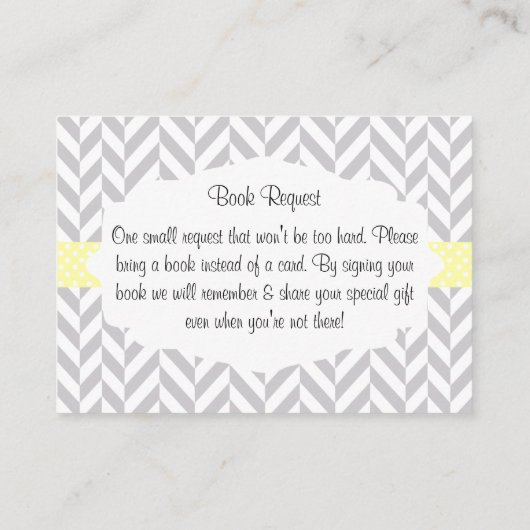 Aanvraag voor geel en grijs Baby shower Informatiekaartje (Achterkant)