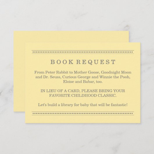 Aanvraag voor geel en grijs Baby shower Informatiekaartje (Voorkant / Achterkant)