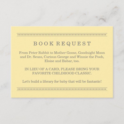 Aanvraag voor geel en grijs Baby shower Informatiekaartje (Voorkant)