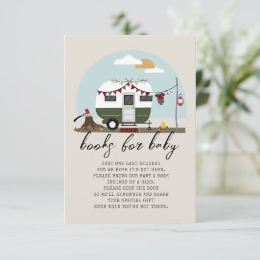 Aanvraag voor Groen Camper Lumberjack Baby shower Informatiekaartje (Staand voorkant)