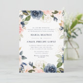 Aanvraag voor marineslag en bloesse bruiloft kaart (Staand voorkant)