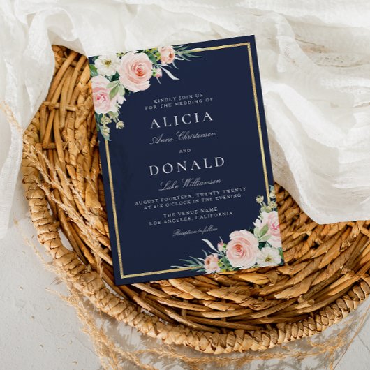 Aanvraag voor marineslag en bloesse bruiloft kaart