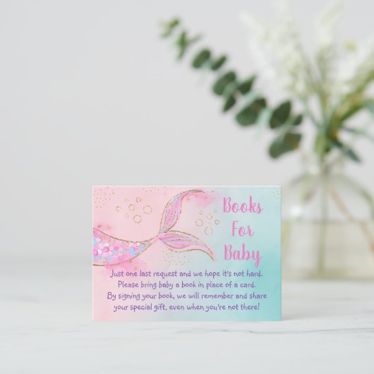 Aanvraag voor Mermaid Pink Gold Baby shower Book Informatiekaartje (Staand voorkant)
