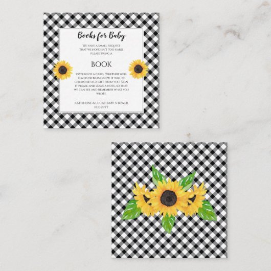 Aanvraag voor zonnebloemen Baby shower Book Informatiekaartje (Voorkant / Achterkant)