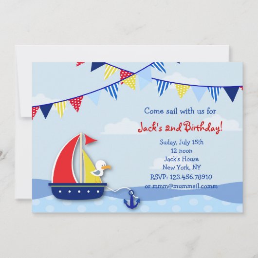 Aanvragen van de Nautical Sailboat Birthday Party Kaart (Voorkant)