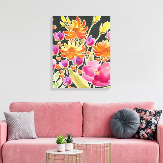 Aanvulling bij het verzamelen - Roze en Oranje blo Canvas Afdruk (Insitu (Woonkamer))
