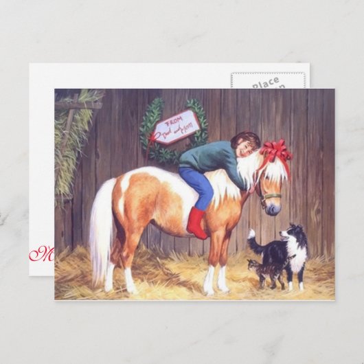 Aanwezige het Pony van Kerstmis Feestdagenkaart (Voorkant / Achterkant)