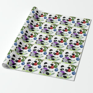 Aanwezige Kerstmis van de panda Cadeaupapier