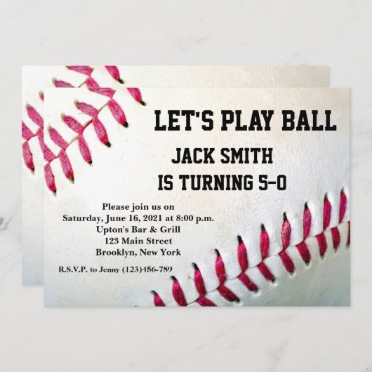 Aanwezige uitnodiging voor honkbal Aangepast Man (Voorkant / Achterkant)