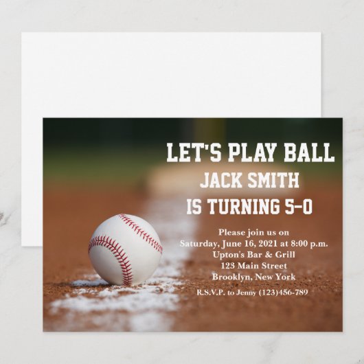 Aanwezige uitnodiging voor honkbal Aangepast Man (Voorkant / Achterkant)