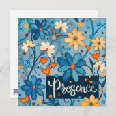 Aanwezigheid Inspirerend Hart Bloemen  Blauw Feestdagenkaart (Voorkant / Achterkant)