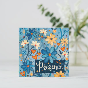 Aanwezigheid Inspirerend Hart Bloemen  Blauw Feestdagenkaart