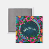 Aanwezigheid  Leuk Blauw Roze Bloemen Inspirivity Magneet (Voorkant / Achterkant)