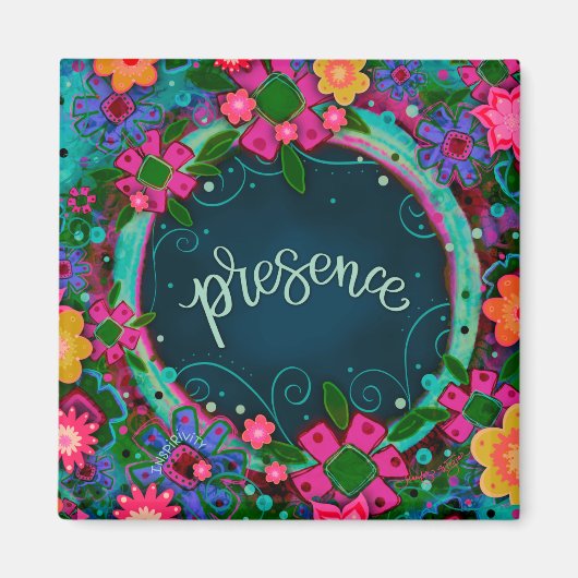 Aanwezigheid  Leuk Blauw Roze Bloemen Inspirivity Magneet (Voorkant)