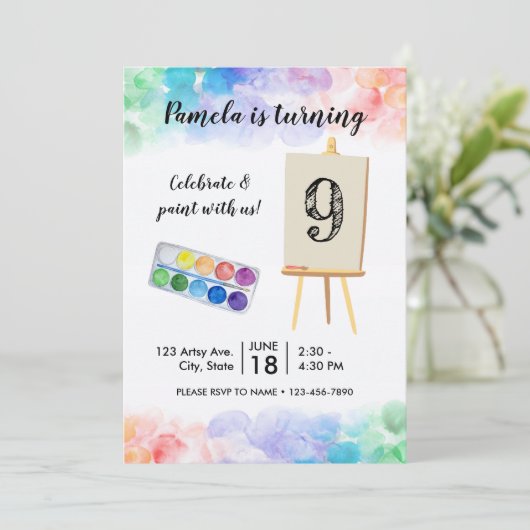 Aanwezigheid schilderen op verjaardag kaart (Staand voorkant)