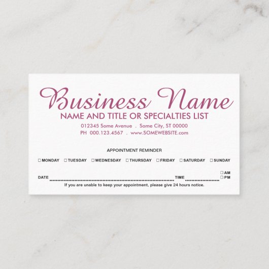 aanwijzing roze partiket afsprakenkaartje (Achterkant)