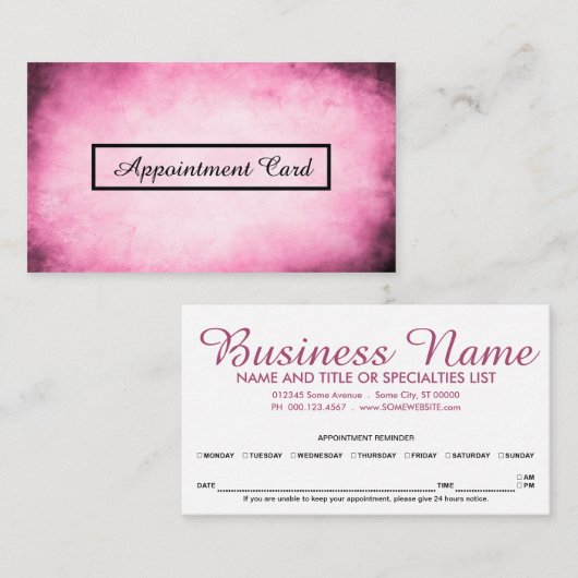 aanwijzing roze partiket afsprakenkaartje (Voorkant / Achterkant)