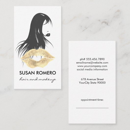 Aanwijzing van Makeup en Hair Afsprakenkaartje (Voorkant / Achterkant)