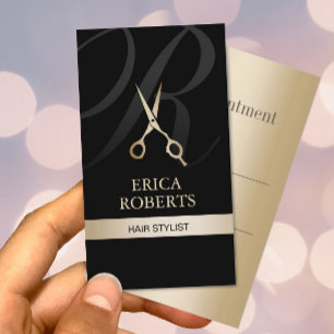 Aanwijzing van Monogram Black & Gold Hair Stylist Afsprakenkaartje