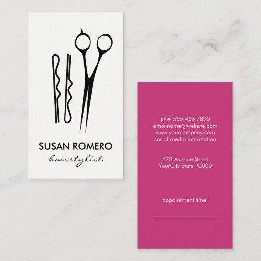 Aanwijzing van Shears en Hair Pins Afsprakenkaartje (Voorkant / Achterkant)