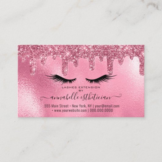 Aanwijzing voor Glitter Pink Eyelash Extension Visitekaartje (Voorkant)