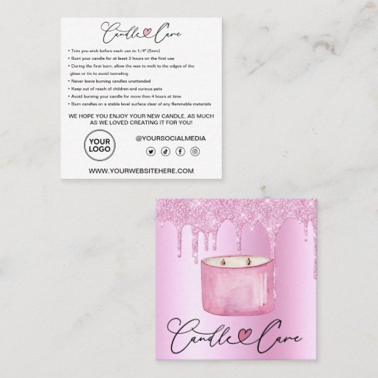 Aanwijzingen kaarszorg Klant Dank u pasta Vierkante Visitekaartje (Voorkant / Achterkant)