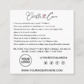 Aanwijzingen kaarszorg Klant Dank u pasta Vierkante Visitekaartje (Voorkant)