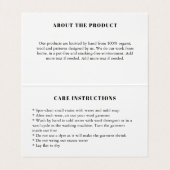 Aanwijzingen voor de zorg Wol Gebreide kleding Fot Visitekaartje (Binnenkant ongevouwen)