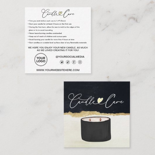 Aanwijzingen voor kaarszorg / Beharing voor uw kaa Vierkante Visitekaartje (Voorkant / Achterkant)