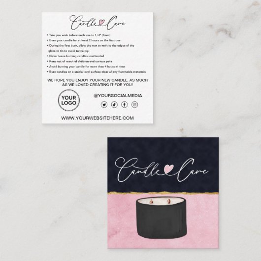 Aanwijzingen voor kaarszorg / Beharing voor uw kaa Vierkante Visitekaartje (Voorkant / Achterkant)