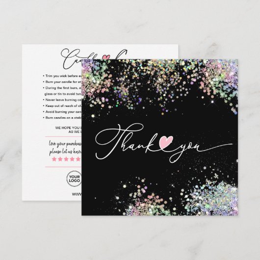 Aanwijzingen voor kaarszorg en klant bedankkaart (Voorkant / Achterkant)